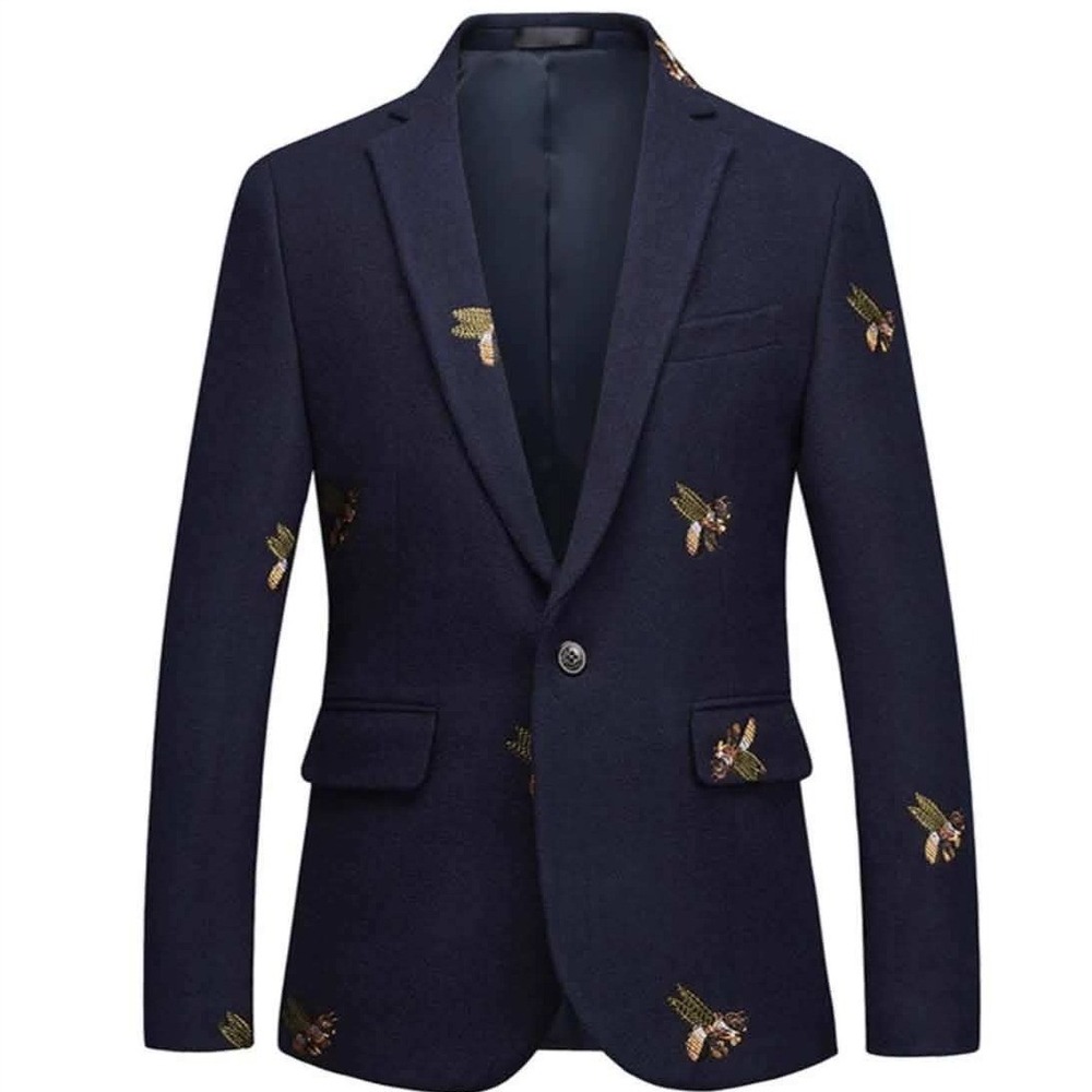 TuxedoAction Men's Blend Bee Animal Embroidery Tuxedo Navy Blue Flying Bee